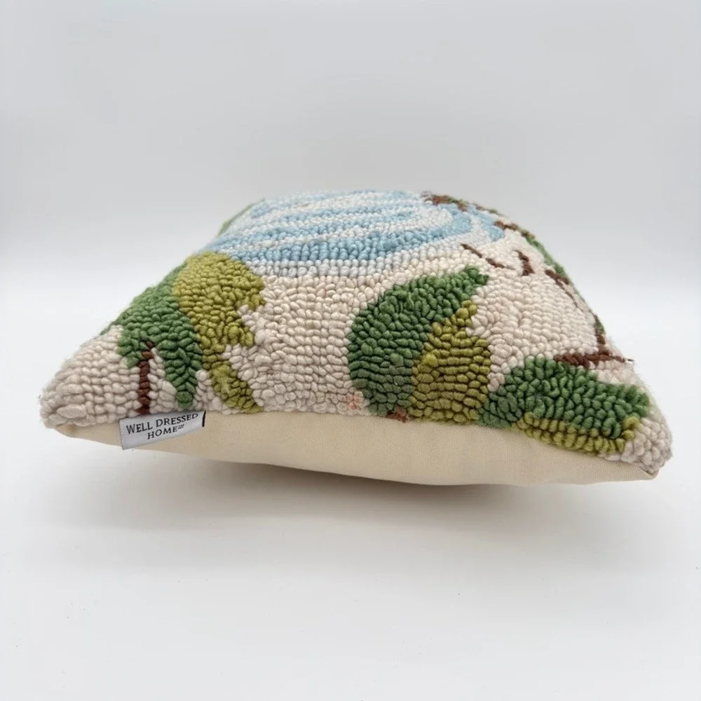 Well Dressed Home Hooked Blue Pumpkin Fall Pillow 12x12 Autumn Decor